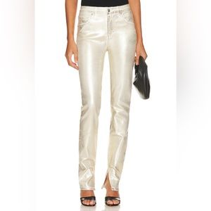Simkhai Rae High Rise Skinny Ankle Slit Jeans in Gold Foil SIZE 28